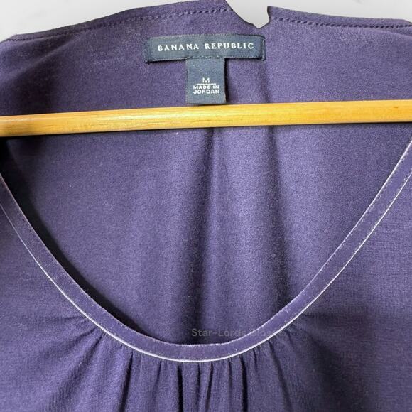 Banana Republic Medium Purple Pleated Neck Blouse Long Sleeve Stretch Pullover - Picture 4 of 6